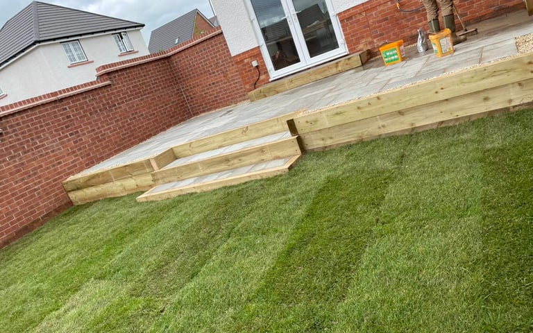 lawn and patio installed at a home in droitwich