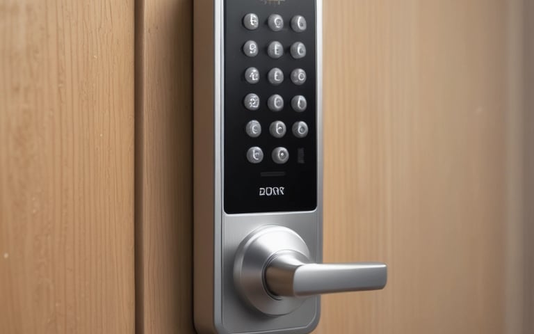 a door handle lock with a keypad and a keypad