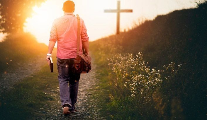 man walk to the sunset