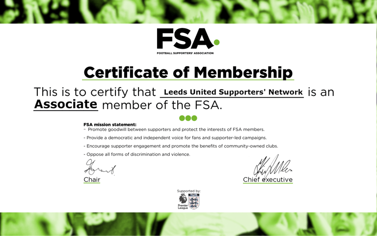 FSA Certificate of Membership