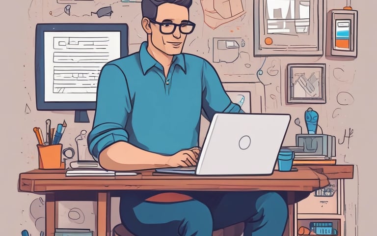 Close-up of hands typing on a laptop with automated email software on screen