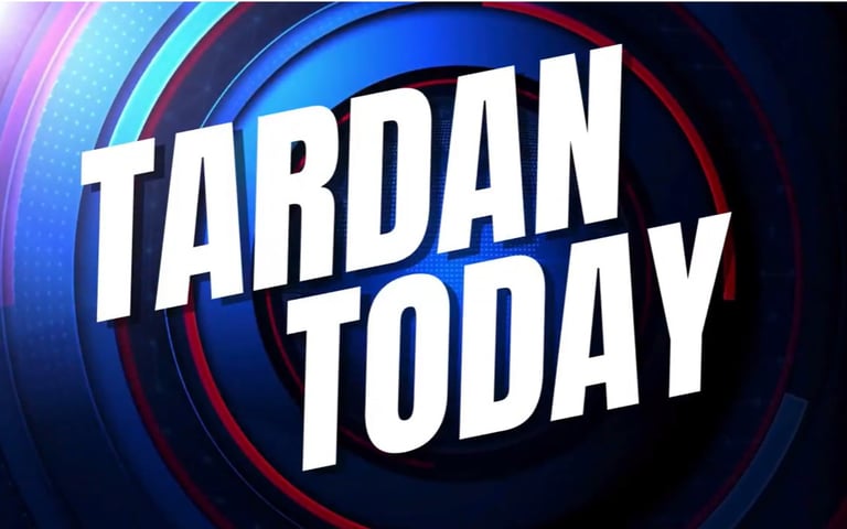 Tardan Today YouTube show graphic with bold white text on a blue circular background.