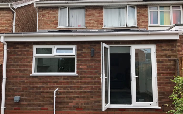 a home extension in evesham with windows and doors fitted by Lakes building and plastering services