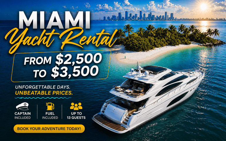 luxury yacht rental Miami 2500 to 3500 dollars premium yachts Miami Beach and Biscayne Bay