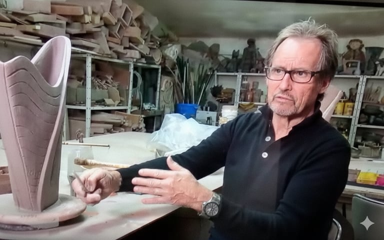 Daniel Pierrard artisan d'art sculpteur façonnant une céramique technique dans son atelier