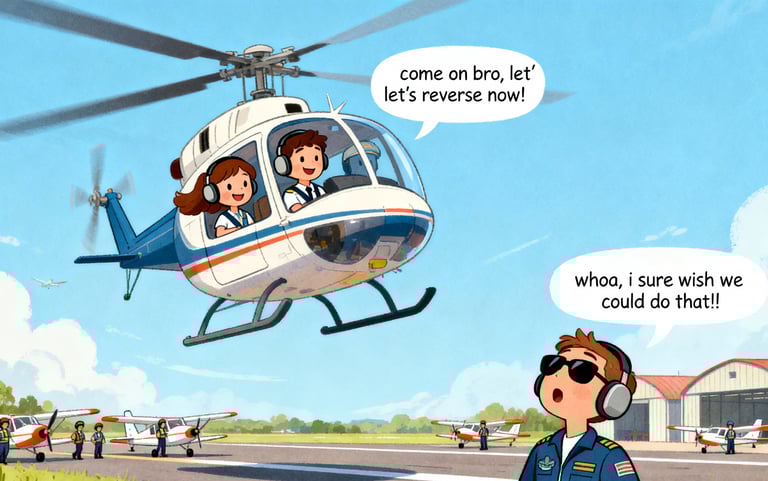 a cartoonish helicopter with a man in a pilot's uniform, representing subject rotor specifics