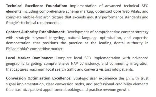 Comprehensive SEO project goals for pre-launch dental website optimization