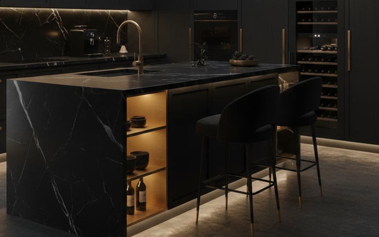 Mueble botellero para botellas integrado en isla de cocina de lujo