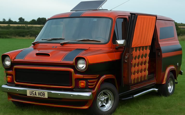 a classic van with a velvet panel on the inside