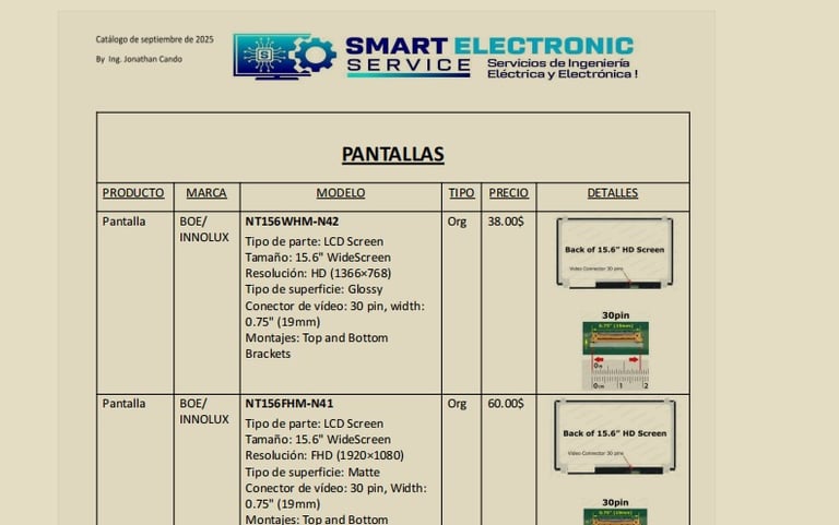 catalogo de repuestos de laptos e cargadores 