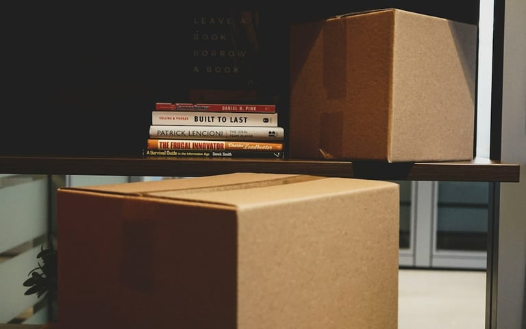Packing Boxes Stacked on a Shelf