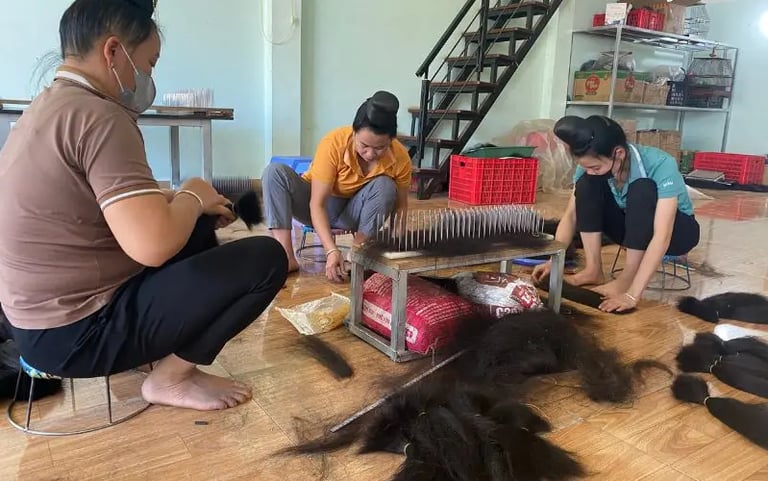 Sorting 100% equal length raw hair at VietSilkHair factory in Bac Ninh Vietnam for premium closures