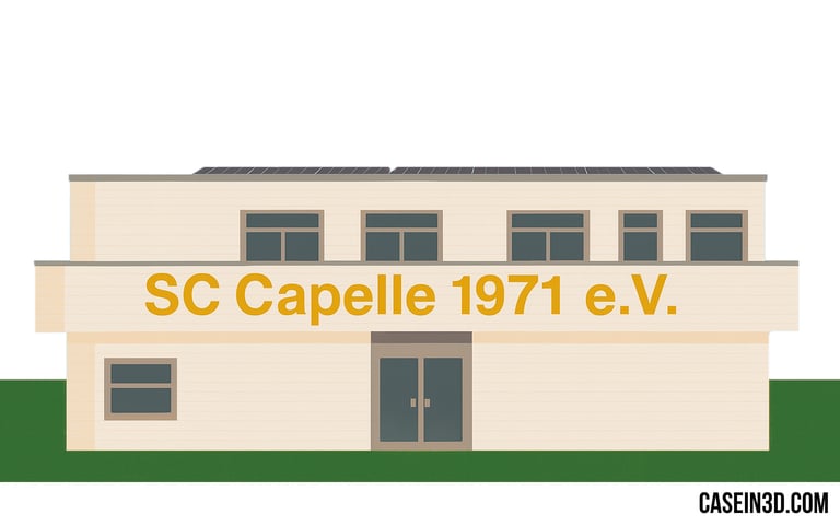3D-printed model of the Capelle Sc sports center with fields and green areas.