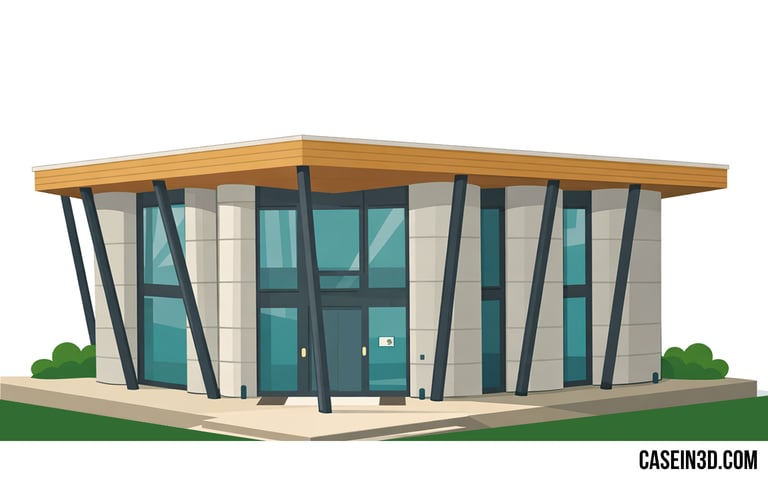 Stylized illustration of the original 3D-printed Kobelt AG pavilion in Marbach, Switzerland,