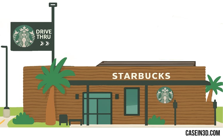 Illustration of the 3D-printed structure of the first Starbucks store in the United States, 