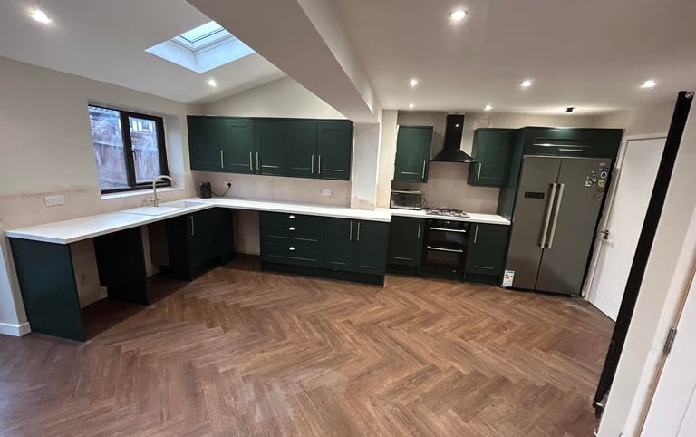 Modernised kitchen renovation with island and spotlights in Worcester
