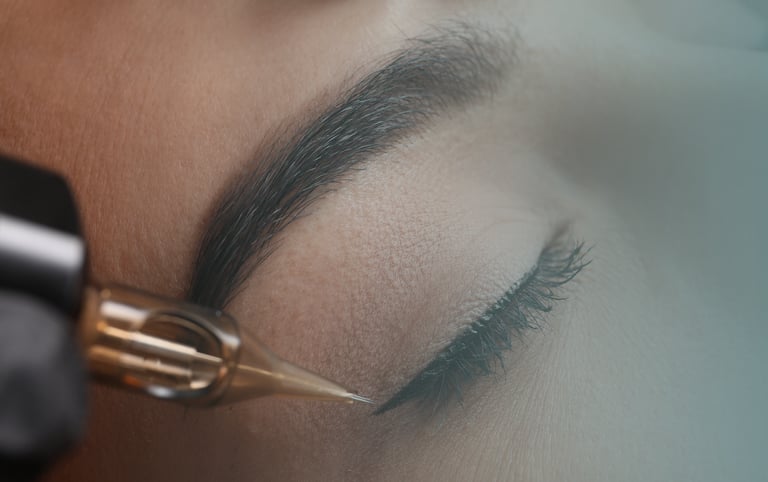 Mujer en proceso de micropigmentación en los párpados
