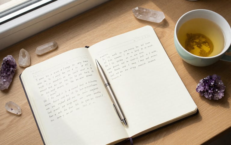 Intuition journal with tea and crystals for daily tracking practice
