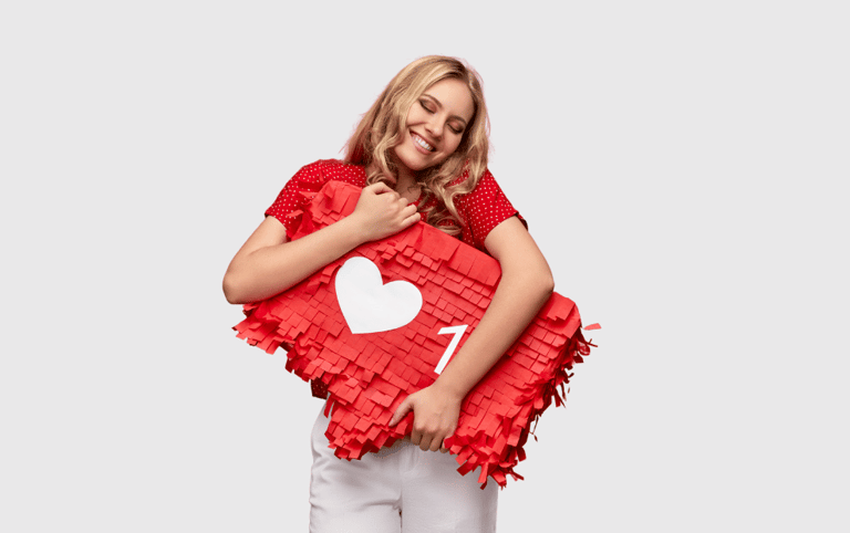 Woman holding social media sign