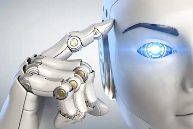 a robot - like robot with a blue eye