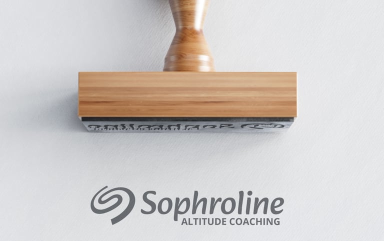 Identité visuelle de marque d'un logo de sophrologue sur un tampon.