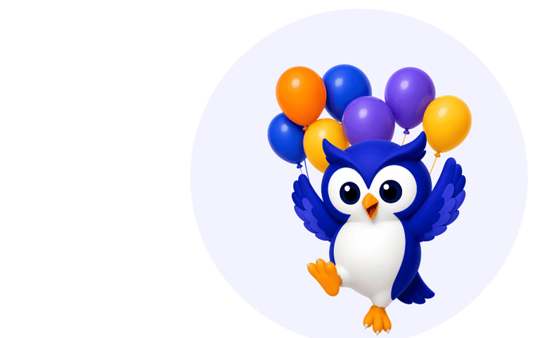 Hootline owl mascot celebrating finding a business phone number
