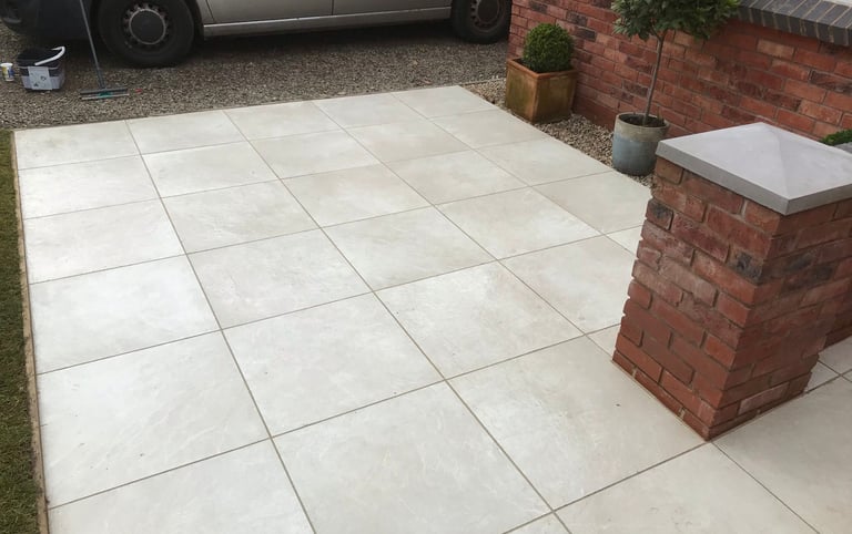 patio slabs layed by by lakes building and plastering services in worcester garden