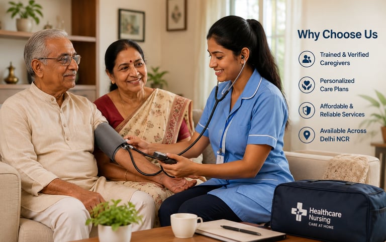 Home healthcare nurse providing care to a patient in Delhi NCR