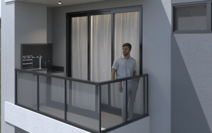 a man standing on a balcony with a balcony