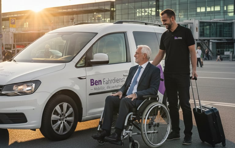 Barrierefreier Flughafentransfer Berlin BER: Rollstuhlfahrzeug am Terminal-Eingang