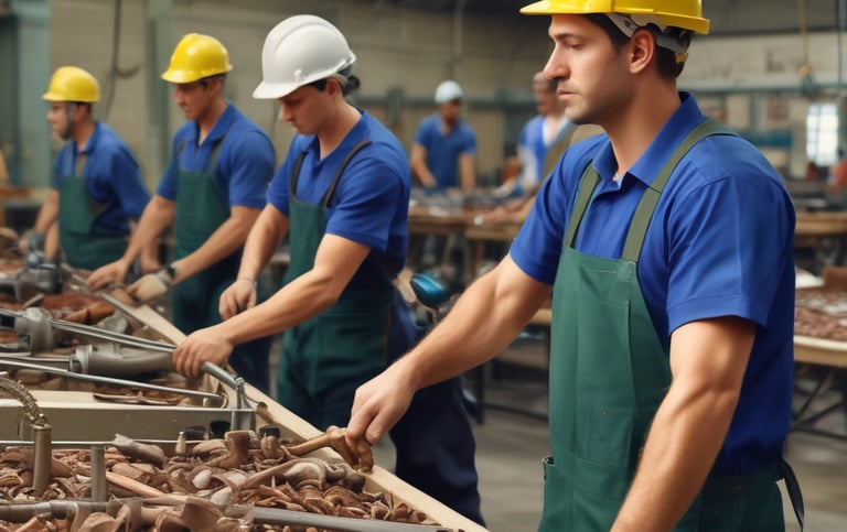 A diverse group of professionals collaborating in an office setting, showing teamwork and engagement.