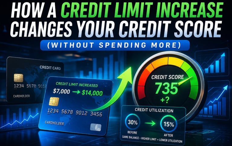 Dynamic featured image showing a credit limit increase from $7,000 to $14,000 with a rising arrow, a