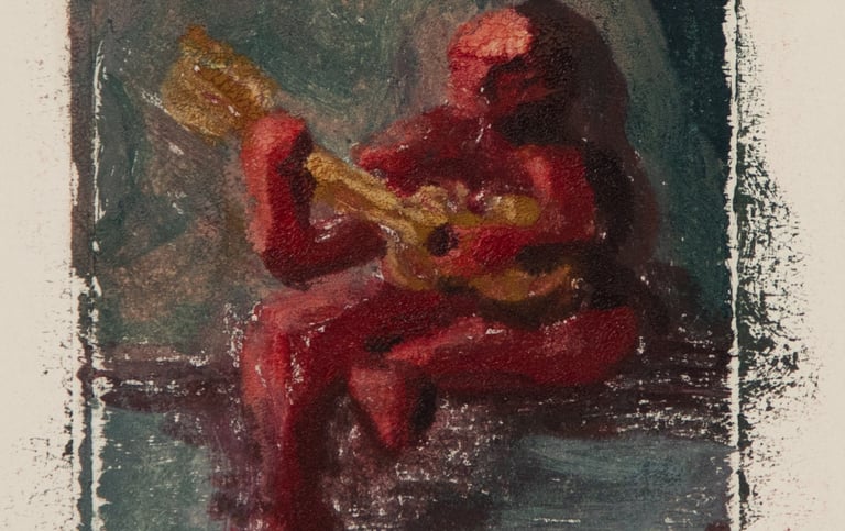 These are paintings on paper utilizing a monotype technique via glass and rubber pottery tools. 
