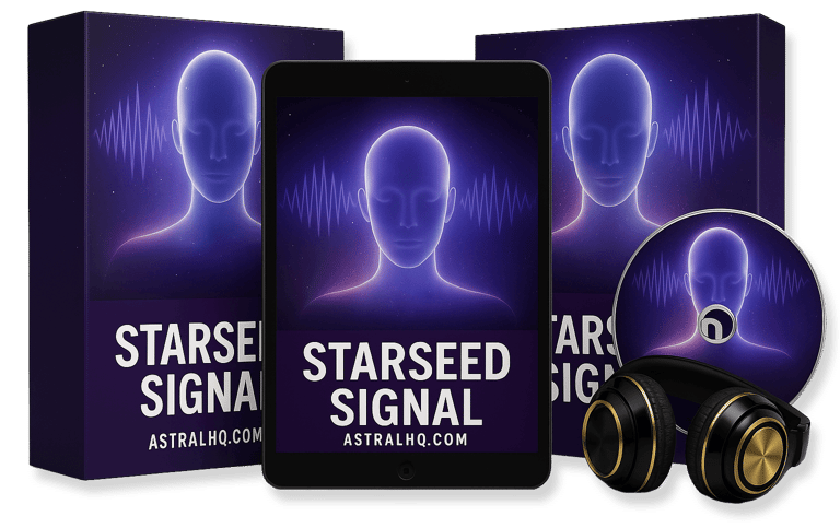 Starseed Signal meditation program bundle with digital tablet, software boxes, and headphones.