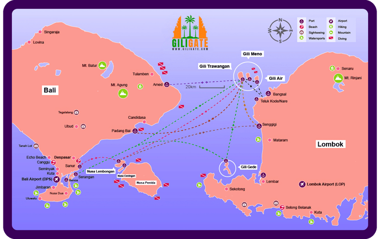 bali gili lombok route map