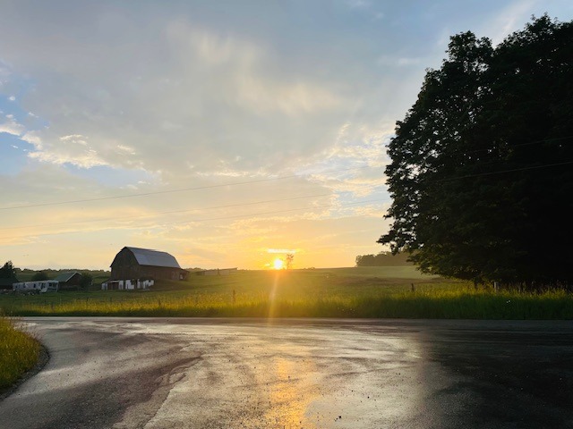 Sunset with red barn