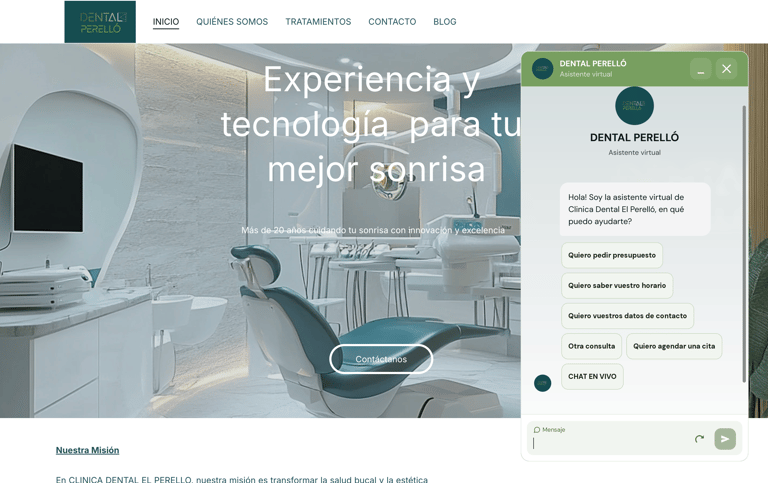 a dentist's office website page with a dental care product
