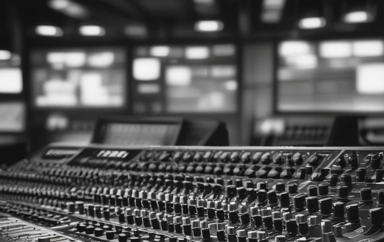 a laptop computer monitor and a laptop computer monitor in a recording studio black and white theme
