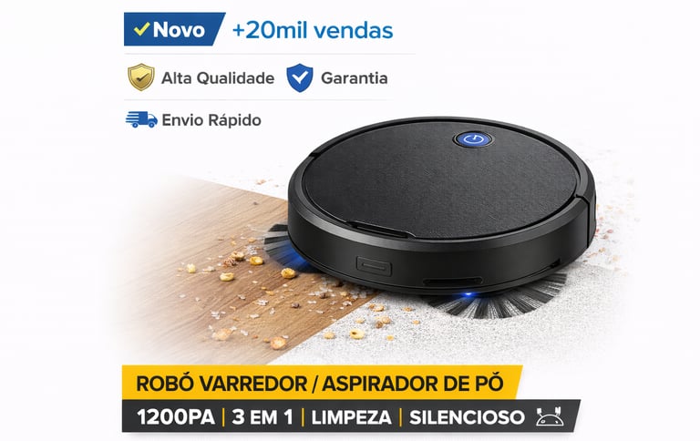 Black 3-in-1 robot vacuum cleaner and floor sweeper with 1200PA suction on wood and tile floors.