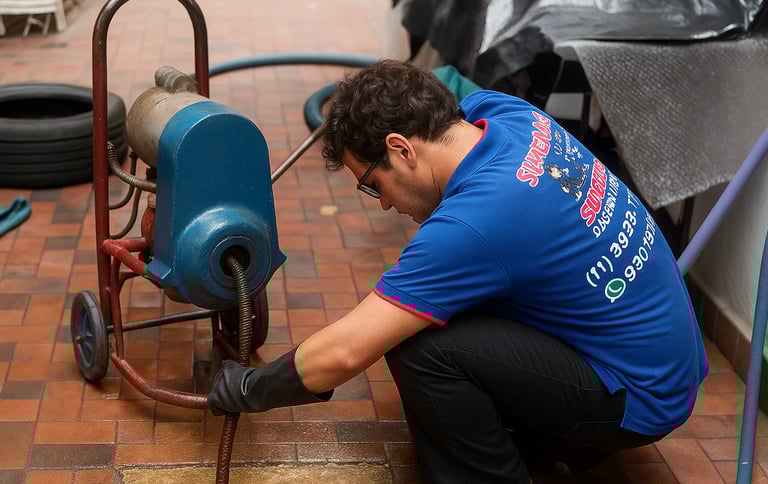 tecnico desentupindo uma caixa de gordura