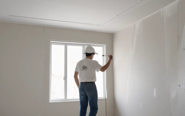 Builder carefully installing ceramic tiles on a kitchen wall.