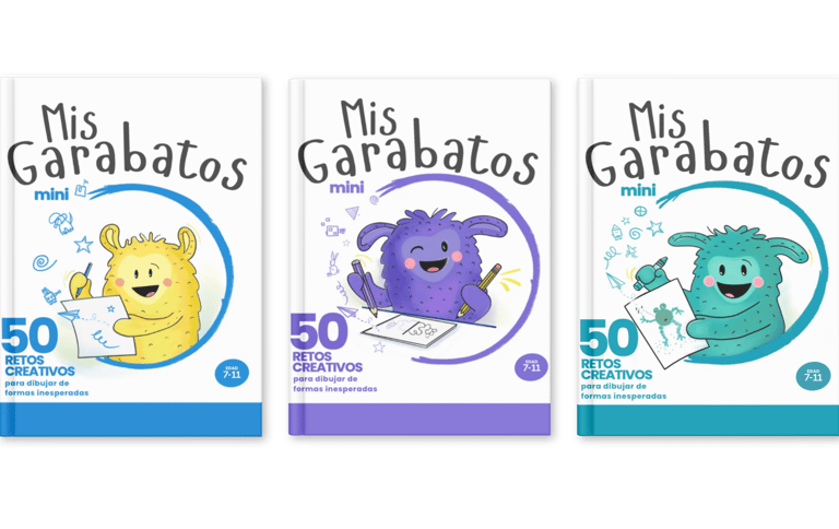 3 portadas de Mis Garabatos mini, 50 retos creativos con 3 monstruos de colores