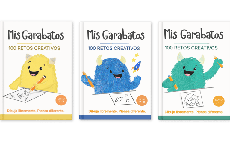 3 portadas de Mis Garabatos de 100 retos creativos con monstruos de colores