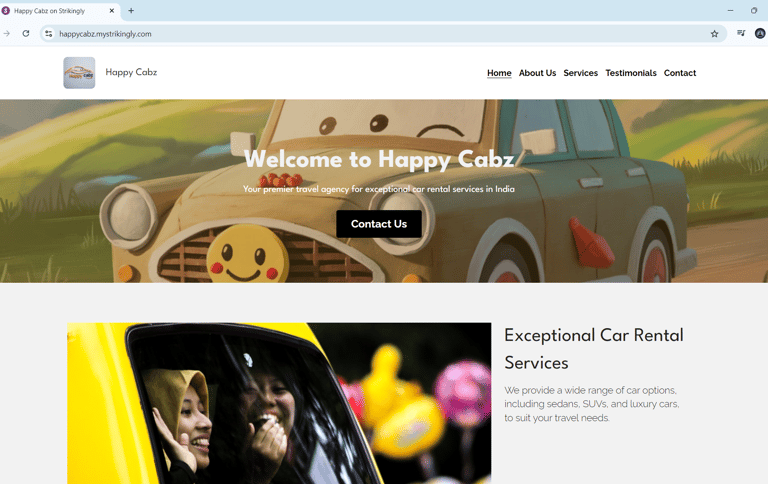 Car travel service website for Happy Cabz in Vijayawada by Suvarna Visions