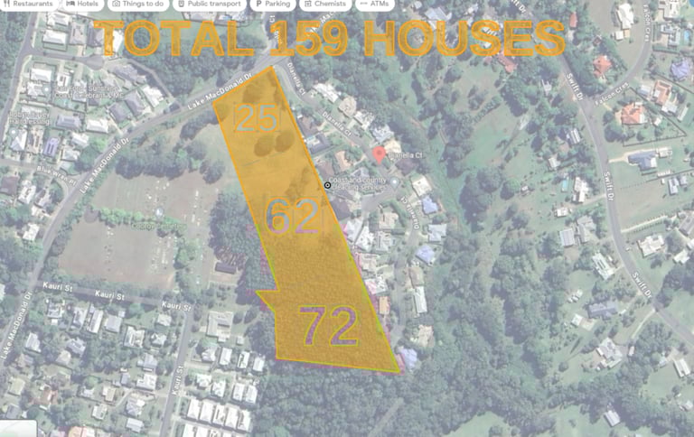 159 houses are slated for the 2 hectare site.  Dianella-Viola has 28 modest homes, more area.