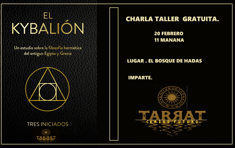 Anuncio de charla taller gratuita sobre El Kybalión y filosofía hermética en El Bosque de Hadas.