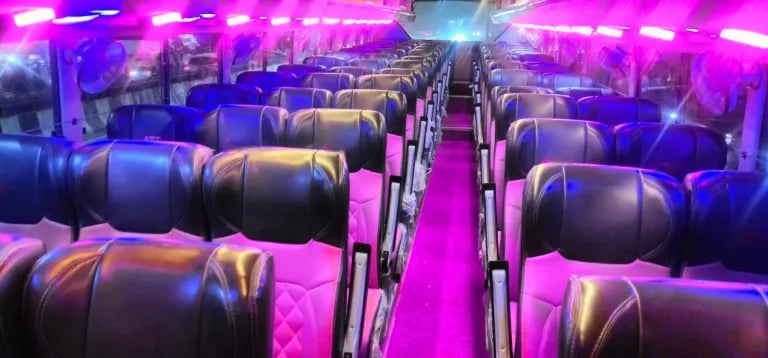 62 seater luxury bus interior for big groups in Delhi NCR