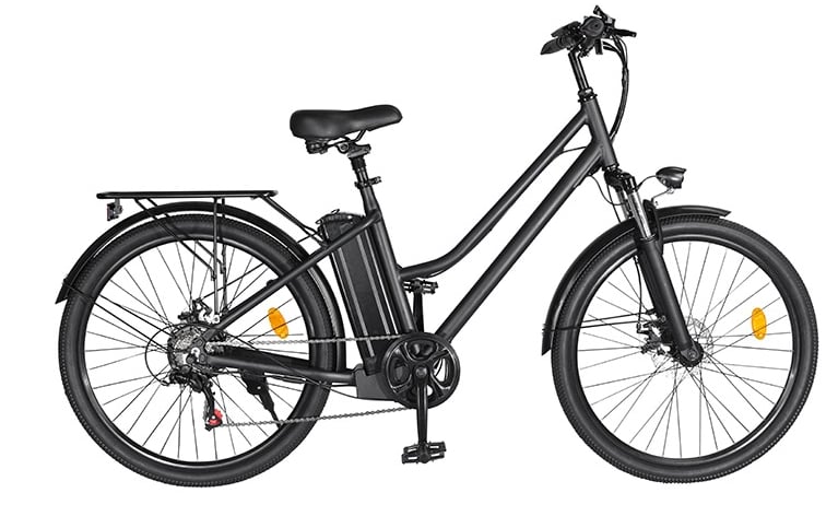 a black and white bicycle with a black and yellow bicycle