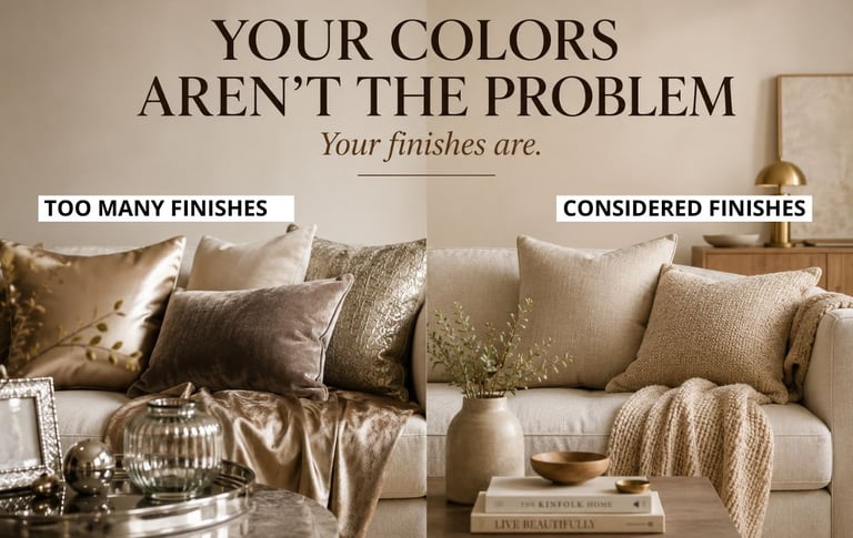 colour schemes for living room ruined by mixed surface finishes glossy velvet matte linen same color
