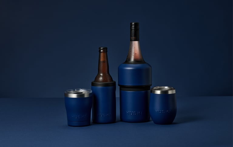 Product photography - a bottle of beer and wine in Huski coolers